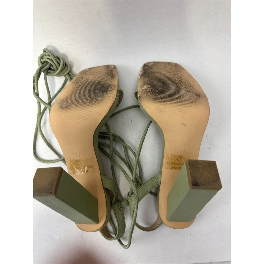 Olivia Ferguson Square Toe Ankle Strap Sandals Heels Size 7 Pistachio Green - Picture 6 of 8